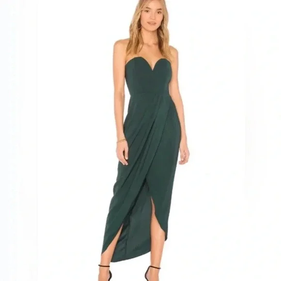 Shona Roy U Wire Strapless Bustier Tulip Midi Dress in Seaweed Green Size 4 - Picture 1 of 8
